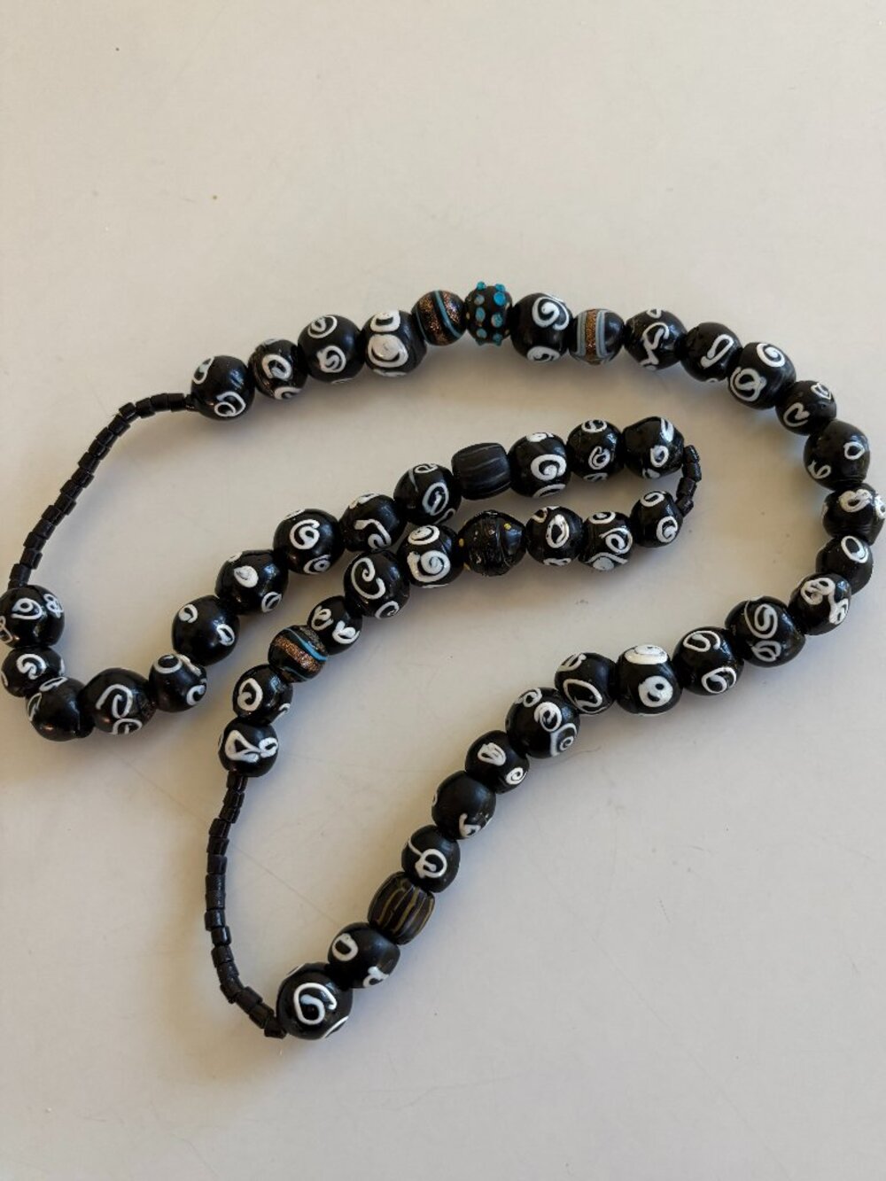 African Zen Venitian Glass Trade Beads, 27" length, Antique